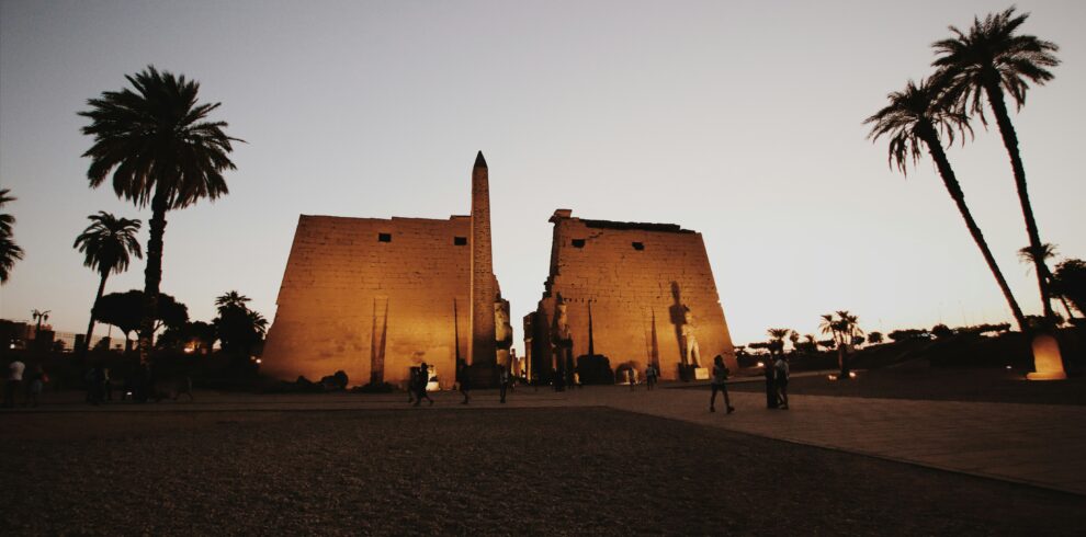 temple obelisk at night