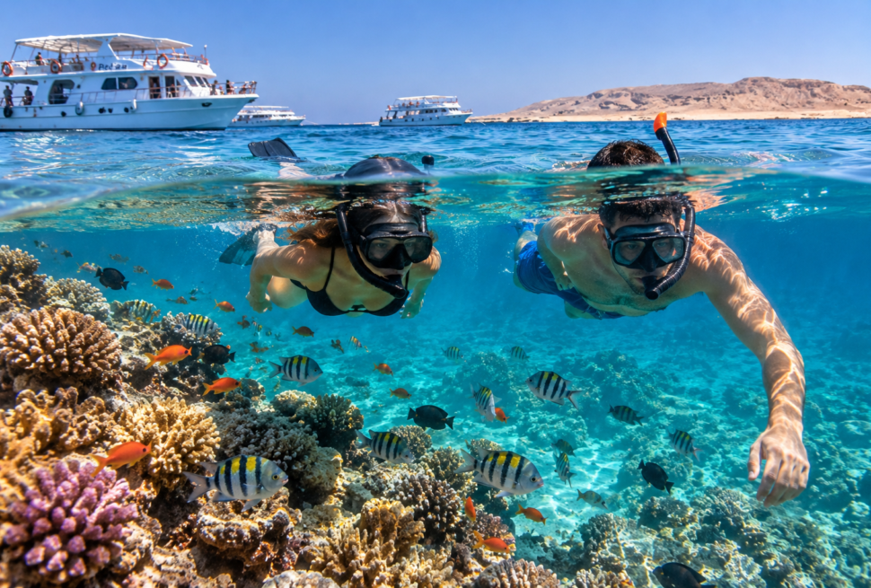 Snorkeling in Hurghada Red Sea with colorful coral reefs and tropical fish