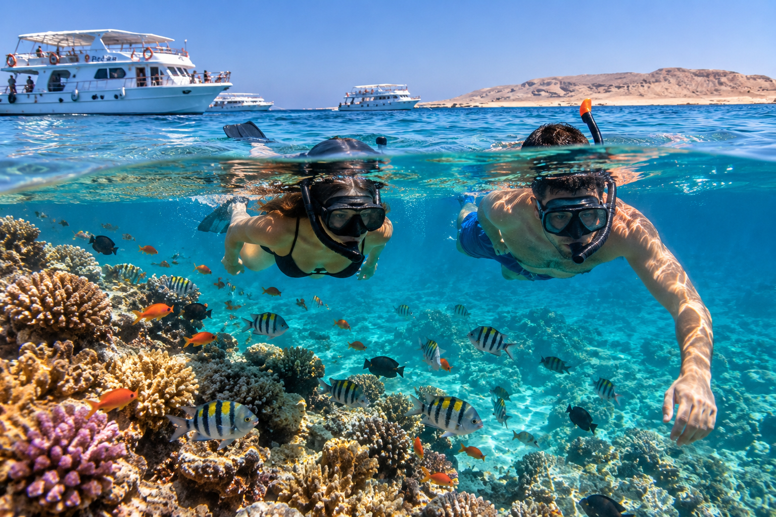 Snorkeling in Hurghada Red Sea with colorful coral reefs and tropical fish