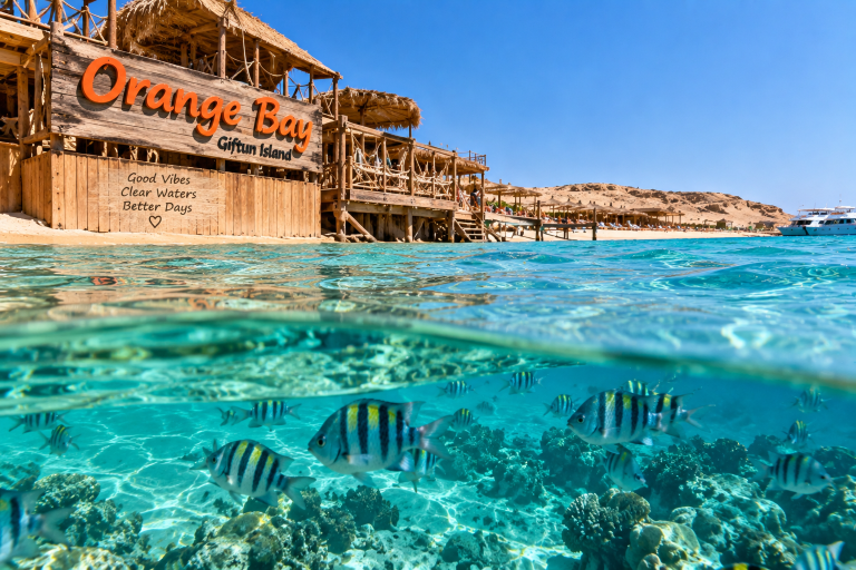 Orange Bay on Giftun Island near Hurghada with clear Red Sea water, beach and snorkeling experience