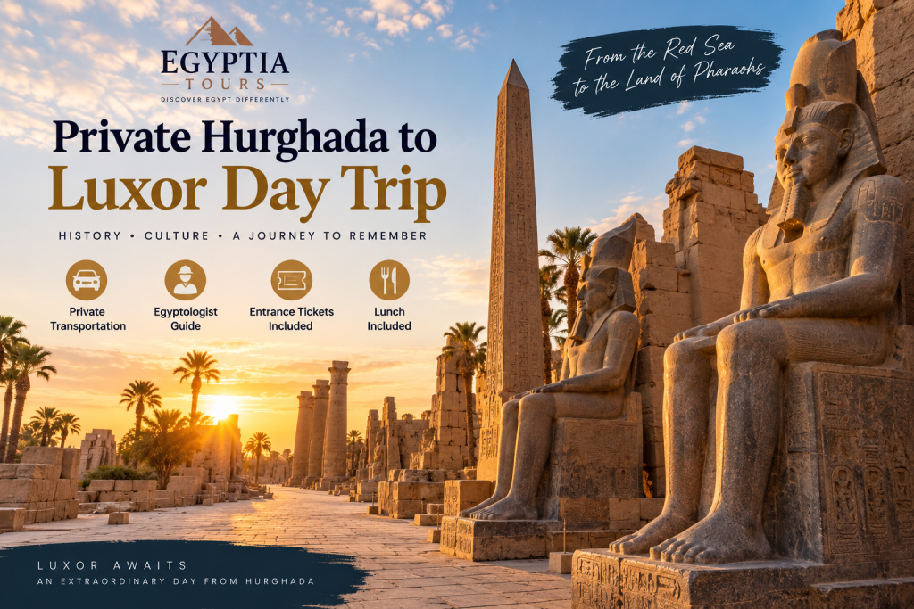 Private Hurghada to Luxor day trip with entrance tickets, Egyptologist guide, lunch and private transportation