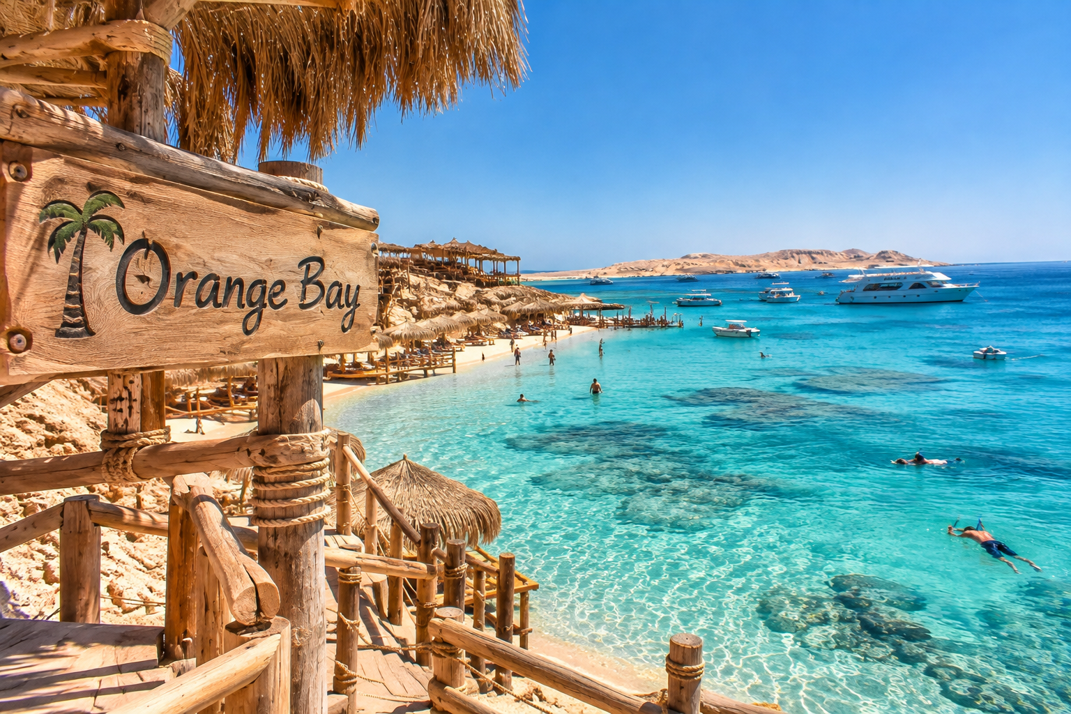 Giftun Island and Orange Bay in Hurghada with turquoise Red Sea water, beach and boat trips.